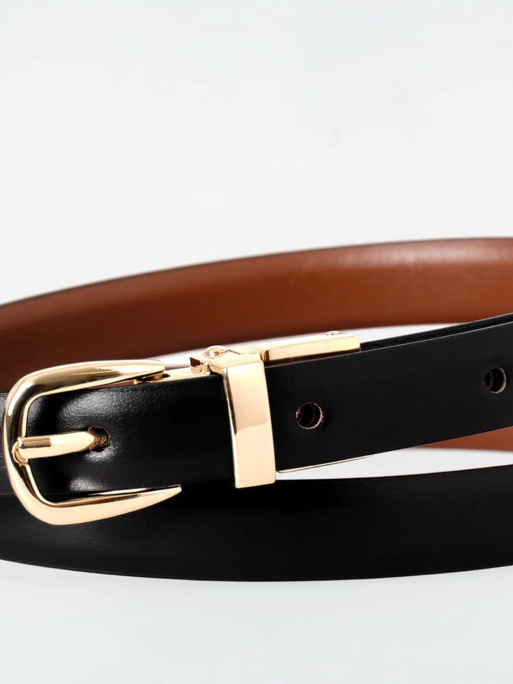 COS Black and Brown Reversible Leather Belt with Gold Buckle